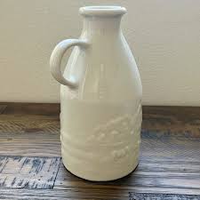 Vtg Pottery Barn White Ceramic Milk Jug Bottle Embossed Cow ...