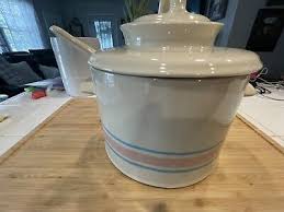 McCoy Soup Tureen Serving Pot Ladle Vintage Pink Blue Stripe Stoneware 164 Dish | eBay