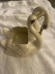 VINTAGE Ceramic WHITE GLOSS DOUBLE SWANS PLANTER | eBay