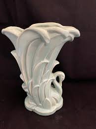 1950's Mccoy Pottery Swan in Rushes Vase in Matt Aqua Glaze ...