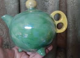 Vintage Japan Green Yellow Luster Tea Pot Fine China MCM ...