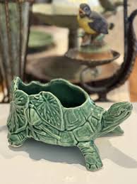 Vintage 1940s Signed McCoy Green Turtle Leaves Planter Pottery | eBay