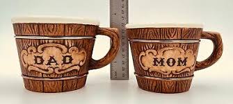 Vintage 1958 Treasure Craft Pottery Coffee Mugs Wood Barrel ...