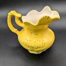 Vintage YELLOW Ceramic Pitcher GREAT Handle Jug Vessel ...