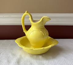 VTG Small American Yellow Pottery Hand Made Jar & Basin by ...