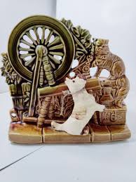 VTG 1950s ART DECO McCOY POTTERY SPINNING WHEEL PLANTER WITH ...