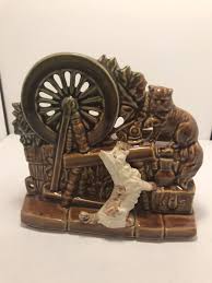 McCoy pottery dog and cat at the water wheel fugurine vase ...