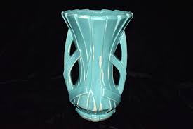 Vintage McCOY Turquoise Green Strap Ribbon Vase 12"H 1940's | eBay