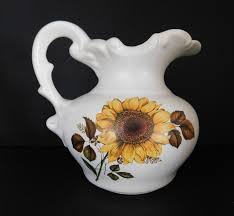 Vintage 1970's McCoy Sunflower Fall Floral Ceramic Water ...