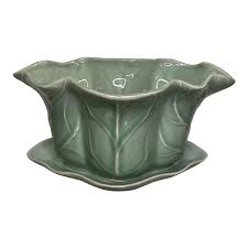 Longquan Cabbage Planter With Saucer | Chairish