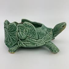 VINTAGE MC COY ART POTTERY GREEN TURTLE PLANTER WATER LILY 8" | eBay