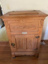 VICTORIAN OAK FLORAL CARVED ICE CHEST WITH ZINC ...