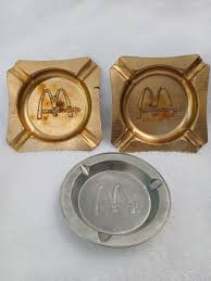 Set of 3 Vintage McDonald's Gold Tone & White 1970's Metal Ashtray - RARE - Used | eBay