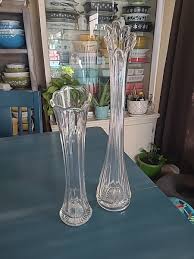 2 Clear Swung Vase American Glass VINTAGE Ribbed MCM Mid ...