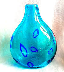 Vintage Mid Century Hand Blown Art Glass Vase with Abstract ...