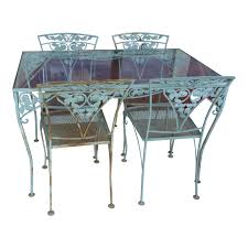 Vintage Salterini Style Iron Aqua Green Patio Table & 4 Chairs ...