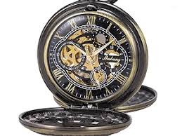 Amazon.com: SIBOSUN Pocket Watch Skeleton Mechanical Double Case Hand-Wind Gold Roman Numerals Antique Mens : Clothing, Shoes & Jewelry