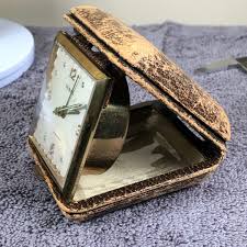 Semca White Dial Gold Tone Mechanical Wind Alarm Clock Leather Case | eBay