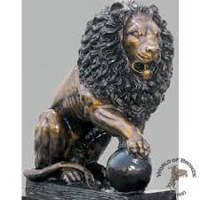 Monumental Seated Lions with Ball on Pedestal LEFT and RIGHT ...