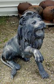 Free Standing Sculptured Cast Bronze Roaring Lion Statue ...