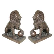 Bronze Lion on Ball Sculpture-Set of 2 — AllSculptures