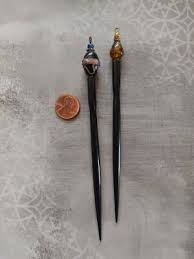 Vintage LOT qty 2 accessory hair stick wood Italian art ...