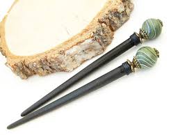 Green Bead Wooden Hair Sticks: Japanese Kanzashi Hairpins - Etsy