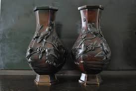 Meiji Bronze Japanese Vases With Sparrow Figures - Etsy