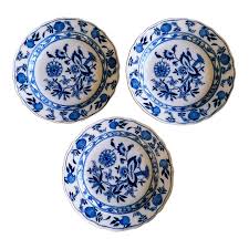 Antique Meissen England Blue Onion Plates- Set of 3 | Chairish