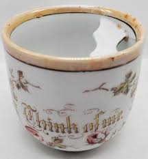 Antique Porcelain THINK OF ME Mustache Cup Mug Flowers ...