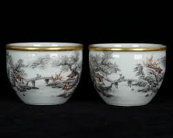 A Pair Chinese Ink Color Porcelain Gilded Hand Painted ...