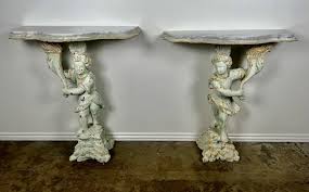 Pair of Cherub Consoles with Marble Tops, circa 1930s For Sale at 1stDibs