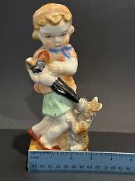 Porcelain Figurine Of Girl With Dog and Umbrella Hand Painted Made in Japan | eBay