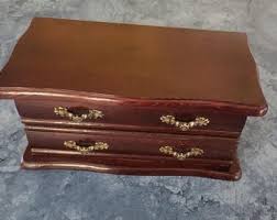 Jewelry Box Dark Mahogany Wood Hinged Top Mirror Removeable ...