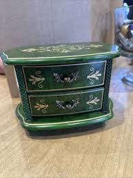 Vintage Green Wooden Jewelry Trinket Box 2 Drawer Japan Working Music Box. F42 | eBay