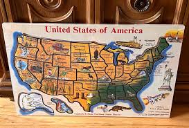 Vintage Melissa and Doug USA Map Frame Tray Puzzle New ...