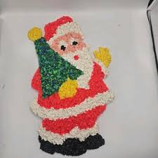 Vintage Melted Plastic Popcorn Christmas Santa With Tree ...