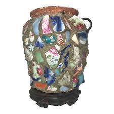 Mid-Century Picasiette Terra Cotta Planter, Indigo Seas | Chairish