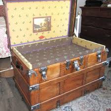 Antique Trunk, Vintage Original Embossed Tin Covered Wooden ...