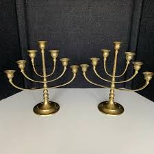 menorah | Holiday | Set Of 2 Vintage Brass Temple Shabbat Menorah 7 Branch 15 Tall 5lbs | Poshmark
