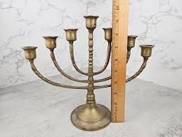 Vintage Brass Hanukkah Menorah | Judaica Menorah Brass Candle Holder With Seven Arms - Etsy