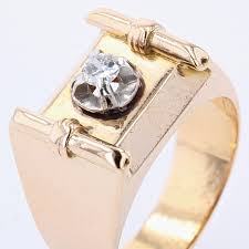 1940s Diamond 18 Karat Yellow Gold Signet Tank Ring For Sale at 1stDibs | 1940s mens rings, functional lighter ring, 1940s tank