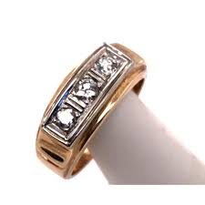 14 Karat Three Diamond Yellow and White Gold Ring or Wedding Band 0.36 TDW | Chairish