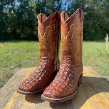 Alligator Square Toe Cowboy Boots. Men's Brown Western Gator ...