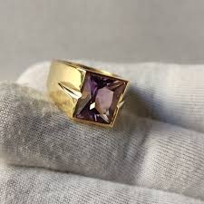 14K Solid Yellow Gold Natural Amethyst Mens Ring, Mens ...