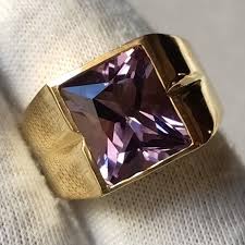 Buy Hammered 14k Yellow Gold Amethyst Ring - Art Deco Men's ...