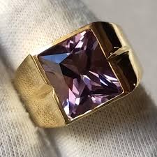 Hammered 14k Yellow Gold Amethyst Ring - Art Deco Men's ...