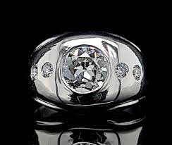 Vintage Platinum Men's Ring Natural Round Old Euro Cut ...