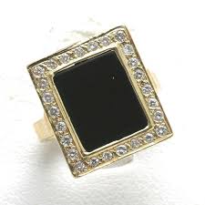 Vintage Black Onyx CZ Ring 14k yellow gold rectangle flat large pave frame | eBay