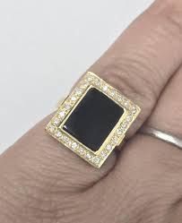 Vintage Black Onyx CZ Ring 14k Yellow Gold Rectangle Flat Large Pave Frame Portrait Ring - Etsy